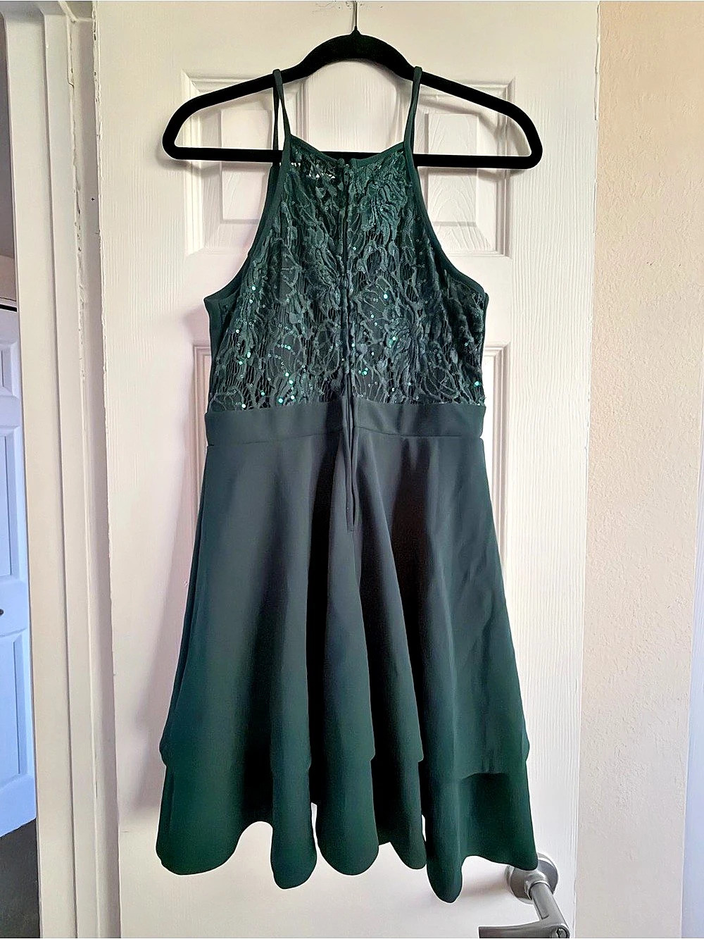 Teal Sequin Lace Mini Dress